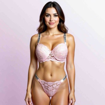 Pudra pembe Dantel Sütyen Külot Takım