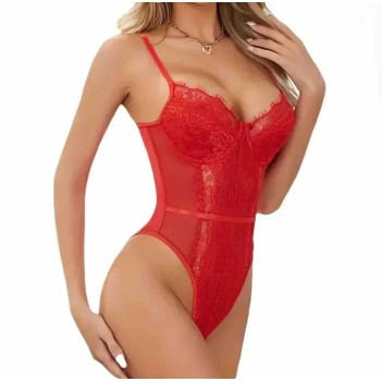 Kırmızı dantel fantazi body 