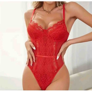 Kırmızı dantel fantazi body 