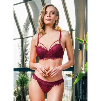 Bordo Dantel Detaylı Strappy Sütyen Külot Takımı