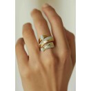 Zirkon taşlı çelik gold sarmal yüzük
