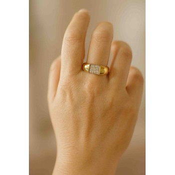 Çelik Zirkon taşlı gold yüzük 