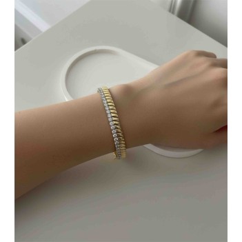 Çift Sıra Gold Taşlı Bileklik | Şık ve Zamansız Tasarım”