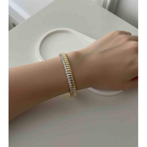 Çift Sıra Gold Taşlı Bileklik | Şık ve Zamansız Tasarım”