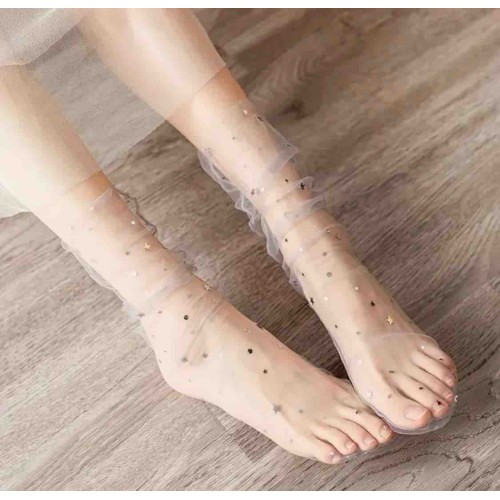 Ten rengi pullu kısa tül çorap