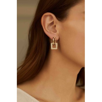 Gold Zirkon taşlı çelik sallantılı kadın küpe