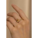 Minimalist Altın Çubuk ve Top Detaylı Yüzük