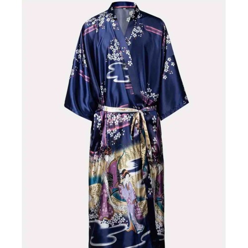 Desenli Saten Kimono Sabahlık - Zarif ve Rahat