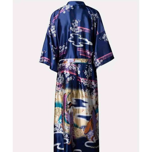 Desenli Saten Kimono Sabahlık - Zarif ve Rahat