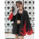 Kısa Siyah Kimono Alev Desenli - Streetwear Tarzı