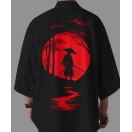 Samuray Baskılı Siyah Kimono - Unisex Sokak Modası