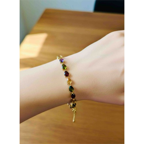 Kadın İnce Renkli Taşlı Altın Bilezik – Zarif ve Şık Tasarım