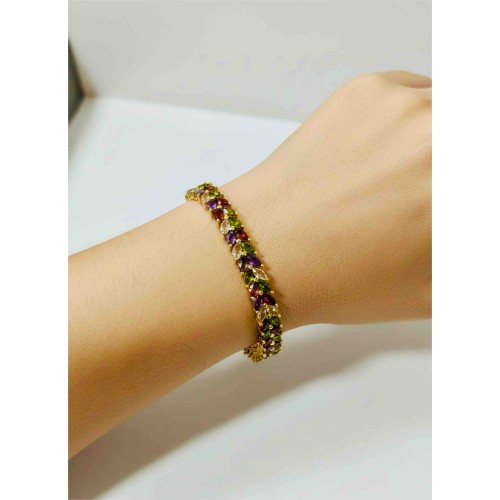 Kadın Renkli Taşlı Altın Bilezik – Zarif ve Şık Tasarım