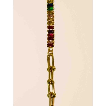 Kadın Dikdörtgen Kesim Renkli Taşlı Altın Bilezik – Trend ve Zarif Tasarım