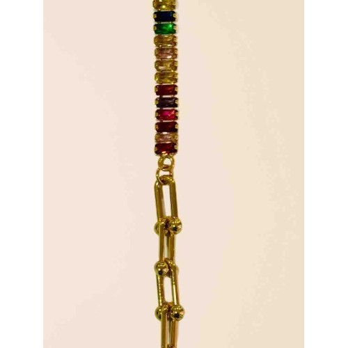 Kadın Dikdörtgen Kesim Renkli Taşlı Altın Bilezik – Trend ve Zarif Tasarım