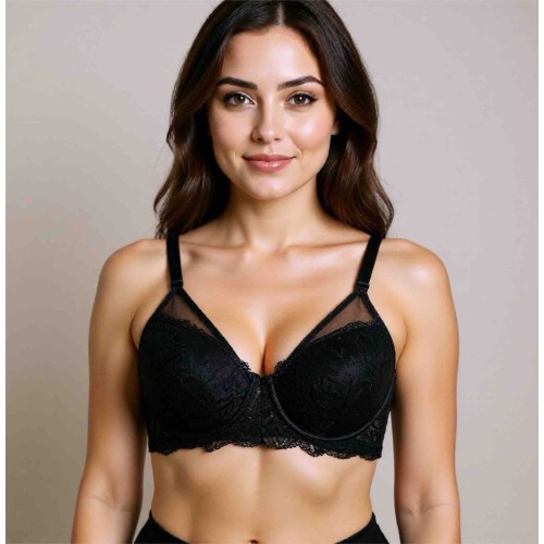 Siyah dantel balenli desteksiz toparlayıcı sütyen