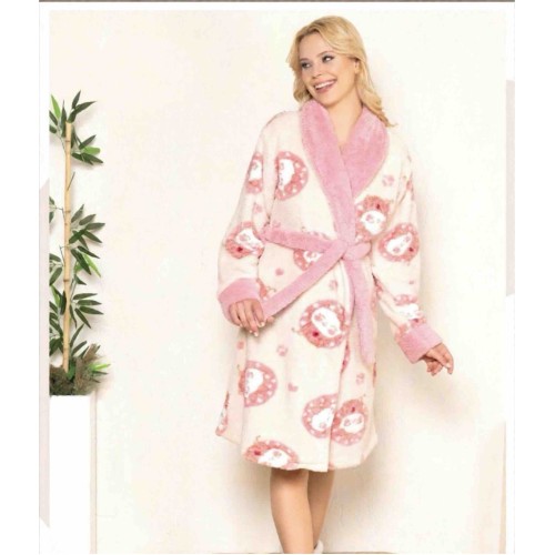 Pembe Detaylı Desenli Kadın Polar Sabahlık |
