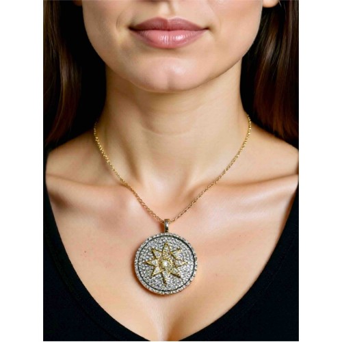 Zirkon taşlı altın rengi yuvarlak kolye