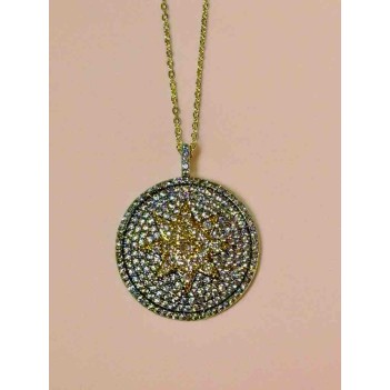 Zirkon taşlı altın rengi yuvarlak kolye