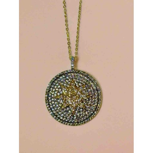 Zirkon taşlı altın rengi yuvarlak kolye