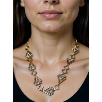 Geometrik Tasarımlı Altın Renkli Taşlı Kolye