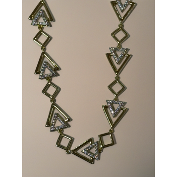 Geometrik Tasarımlı Altın Renkli Taşlı Kolye