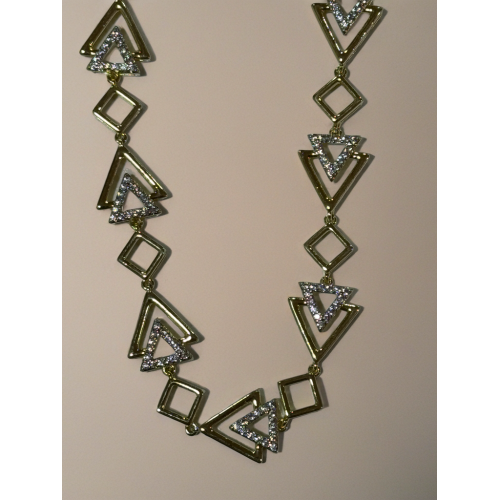 Geometrik Tasarımlı Altın Renkli Taşlı Kolye