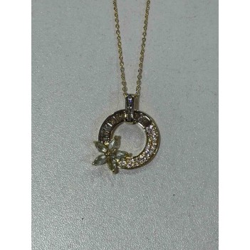 Altın Renk Çiçek Detaylı Halka Kolye | 