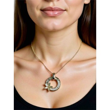 Altın Renk Çiçek Detaylı Halka Kolye | 