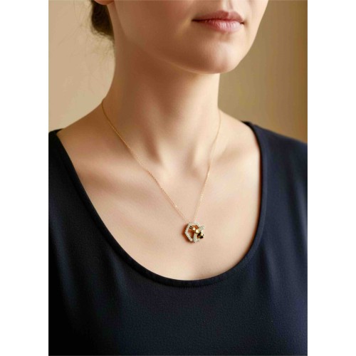 Bal Peteği ve Arı Figürlü Altın Renk Kolye |