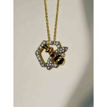 Bal Peteği ve Arı Figürlü Altın Renk Kolye | 