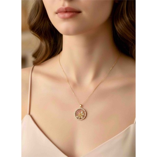 Pembe Zeminli Petek Desenli Arı Figürlü Kolye |