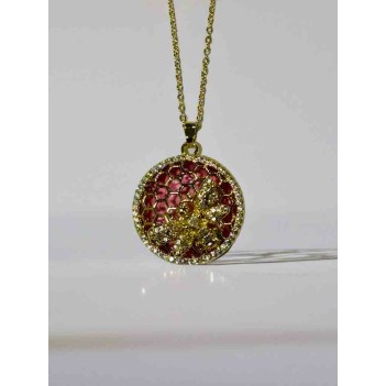 Pembe Zeminli Petek Desenli Arı Figürlü Kolye | 