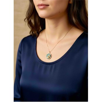 Turkuaz Taşlı Petek Desenli Arı Figürlü Kolye 