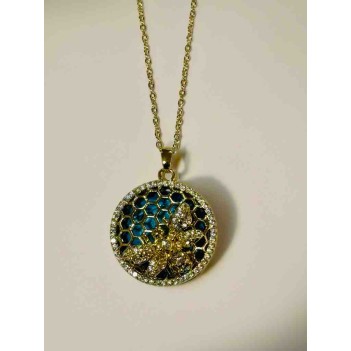 Turkuaz Taşlı Petek Desenli Arı Figürlü Kolye 