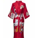 Kırmızı Desenli Saten Kimono Sabahlık – Japon Esintili Şık Tasarım