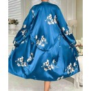 Mavi Çiçek Desenli Saten Kimono Sabahlık – Şık ve Zarif Ev Giyim