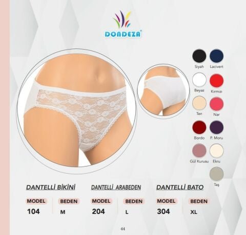 Dondeza 104 Dantelli Bayan Bikini 12’li – Uygun Fiyatlı Kadın Külot