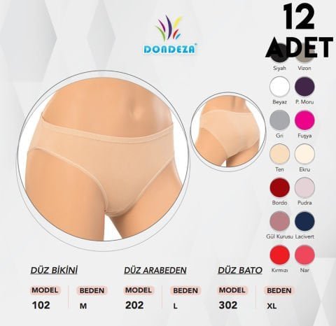 Dondeza 302 Düz Bayan Bato 12’li – Uygun Fiyatlı Kadın Külot