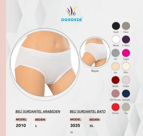 Dondeza 3035 Beli Sur Dantel XL Beden Bayan Külot 12’li – Uygun Fiyatlı Kadın Külot