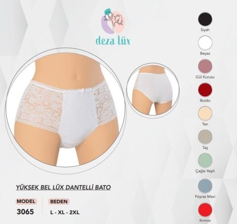 Dondeza 3065 (L-XL-XXL) Lüx Dantel Yüksek Bel Bayan Bato 12’li – Uygun Fiyatlı Kadın Külot