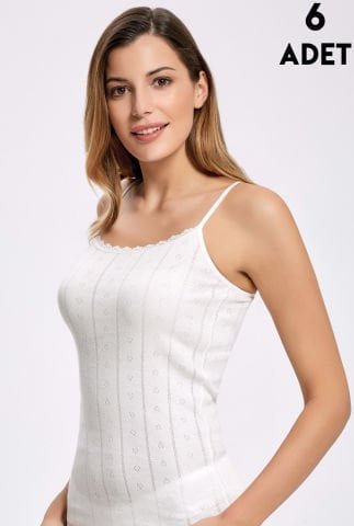 İlke 223-Ekru Jakarlı Dantelli İp Askılı Atlet 6’lı – Uygun Fiyatlı Atlet
