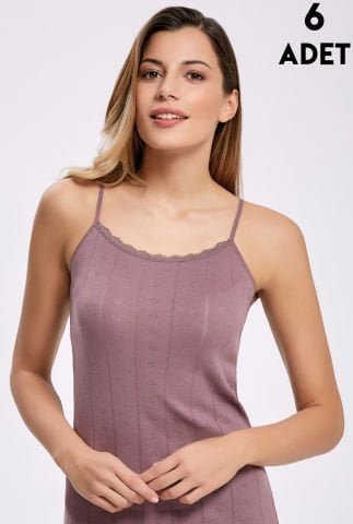 İlke 223-Mürdüm Jakarlı Dantelli İp Askılı Atlet 6’lı – Uygun Fiyatlı Atlet