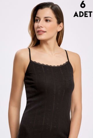 İlke 223-Siyah Jakarlı Dantelli İp Askılı Atlet 6’lı – Uygun Fiyatlı Atlet