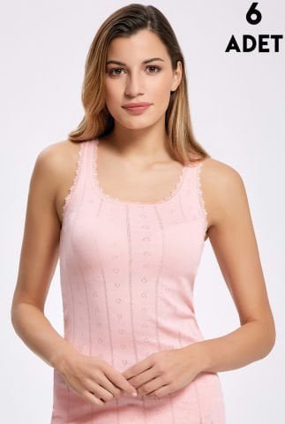 İlke 224-Pudra Jakarlı Dantelli Geniş Askılı Atlet 6’lı – Uygun Fiyatlı Atlet