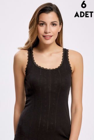 İlke 224-Siyah Jakarlı Dantelli Geniş Askılı Atlet 6’lı – Uygun Fiyatlı Atlet