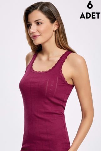 İlke 224-Vişne Jakarlı Dantelli Geniş Askılı Atlet 6’lı – Uygun Fiyatlı Atlet