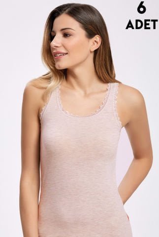 İlke 247-Kahve Melanj’lı Dantelli Bayan Geniş Askılı Atlet 6’lı – Uygun Fiyatlı Atlet