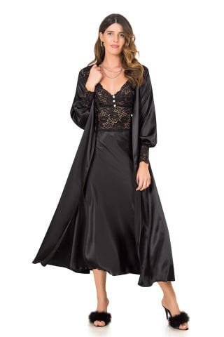 Moongirl 256 Bayan Saten Uzun İkili Takım – Uygun fiyatlı fantazi ve gecelik