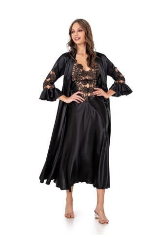 Moongirl 502 Bayan Saten Uzun İkili Takım - Uygun fiyatlı fantazi ve gecelik